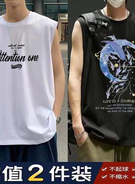 2025美式潮牌夏季背心透气T恤无袖潮流坎肩宽松显瘦男士大码运动