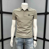 翻领有领时尚 烫钻字母印花POLO短袖 修身 冰丝polo衫 休闲 t恤男夏季