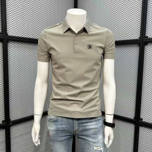烫钻字母印花POLO短袖t恤男夏季冰丝polo衫修身翻领有领时尚休闲