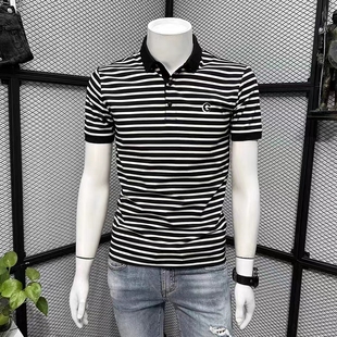 休闲圆领高端潮牌百搭修身 条纹POLO衫 新款 短袖 有领体恤 t恤男夏季