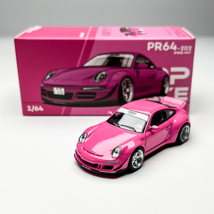 现货 POPRACE 1:64 保时捷 911 RWB 997 粉色 合金汽车模型