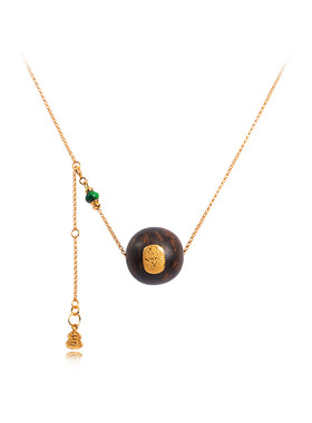 现货沉香项链女款S925纯银镀18k金20mm干青玉葫芦吊坠