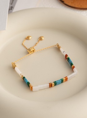 天然贝母青金石手链女独特绿松石