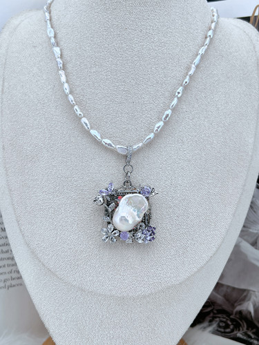 秘密花园原创设计纯手工制作淡水巴洛克珍珠吊坠毛衣链挂件胸针