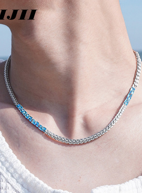 【链界LIJII】海蓝宝皓石 原创镶嵌设计蛇骨链高级小众男女项链