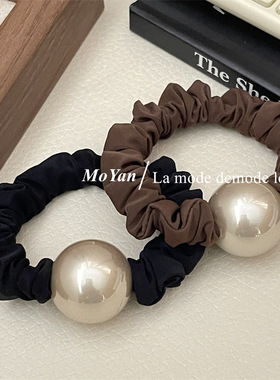 气质款香槟色大珍珠发绳小肠发圈粗皮筋女马尾扎头绳低丸子头发饰