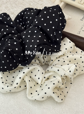 高级感网红黑白波点大肠发圈丸子头皮筋小众复古发绳博主同款头绳