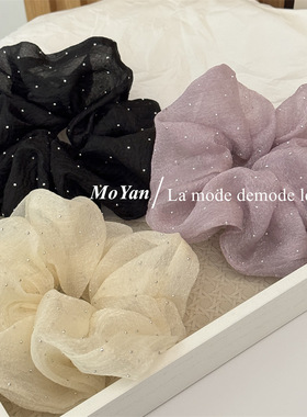 新款奶油烫钻满天星泡泡网纱大肠发圈气质高级感头绳网红发绳头花