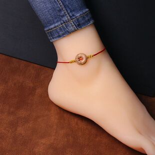 手工编织纯正桃木蝙蝠平安扣红绳脚链红脚绳戴脚腕红色男女通用