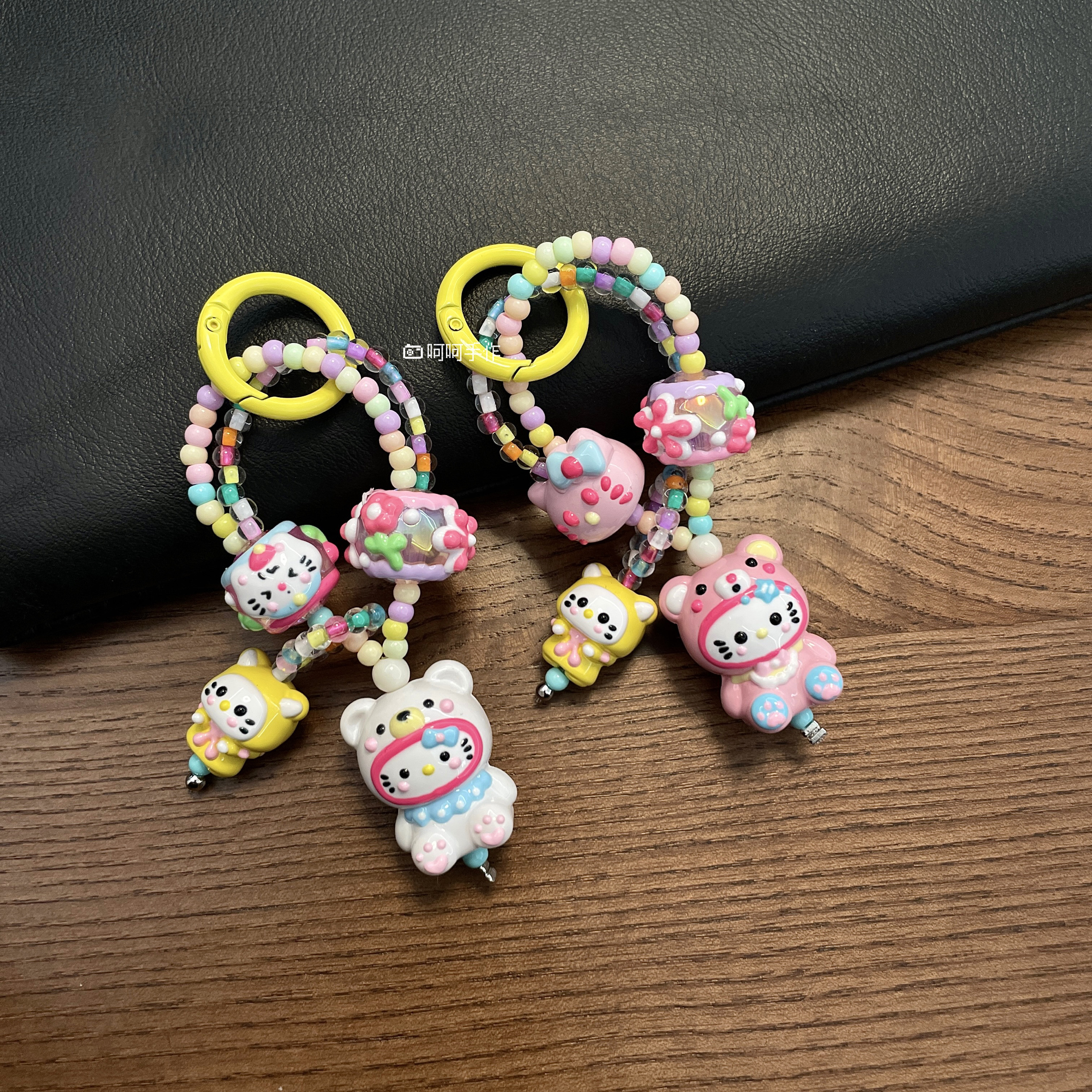 春夏新款粉色凯蒂手绘珠diy手机链钥匙扣挂件饰品DIY