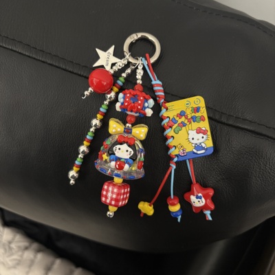 原创手绘hellokitty铃铛ccd卡通串珠手机链包包挂饰挂件钥匙扣