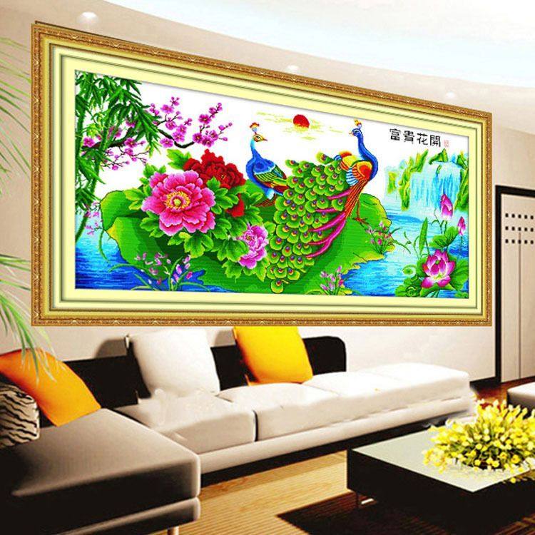十字绣成品富贵花开孔雀十字绣绣十字绣成品