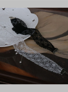 性感黑白两色宽边蕾丝颈带遮颈纹
