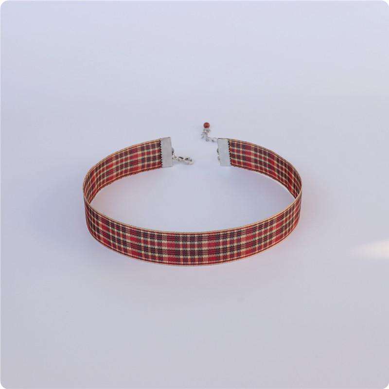 新品~裸带学院风黑红格子项圈choker简约甜美少女短款锁骨链颈链