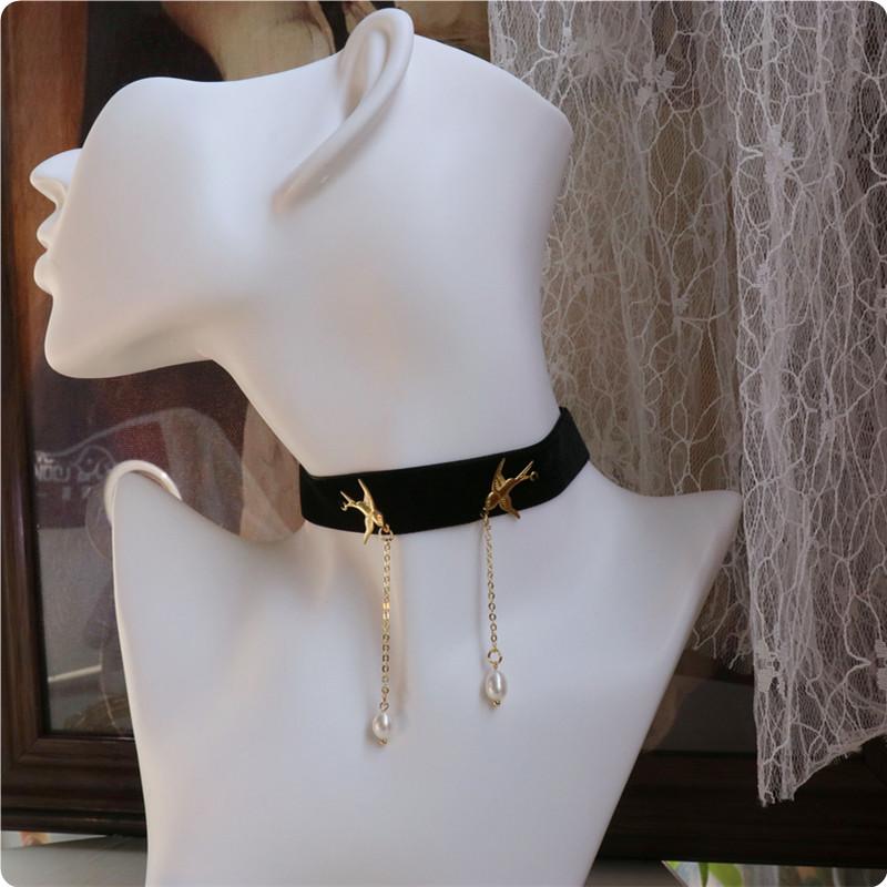 宽边丝绒带遮颈纹黑色百搭锁骨链