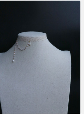 米色蕾丝珍珠吊坠颈链choker项圈