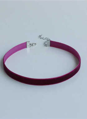 颈带复古丝绒项链裸带小众紫红色