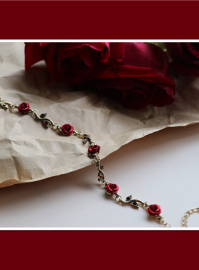 vintage复古玫瑰花手链气质小众