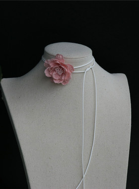 粉色立体花朵系带项圈choker颈花