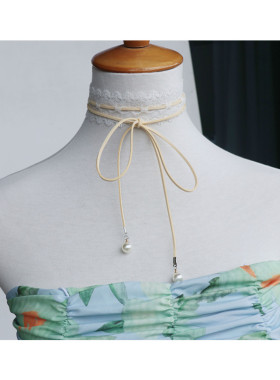 细带系带蝴蝶结女宽边蕾丝choker