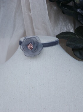 高级灰秋冬花朵choker项圈颈花女