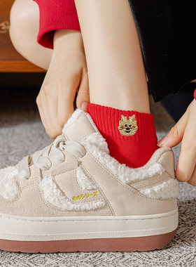 龙年本命年红袜子女短袜情侣结婚一对大红色浅口袜四季纯棉低帮袜