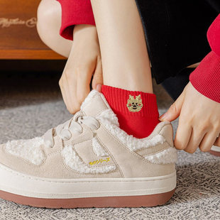 龙年本命年红袜子女短袜情侣结婚一对大红色浅口袜四季 纯棉低帮袜