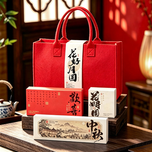 中秋节月饼礼盒包装盒2026新款中国风12粒手提毛毡包礼品空盒定制