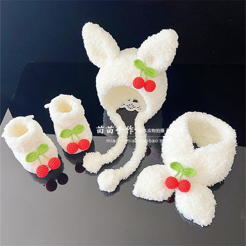 冬季宝宝帽子甜美可爱兔宝宝鞋帽套装0-1岁婴幼儿珊瑚绒帽子围巾-封面