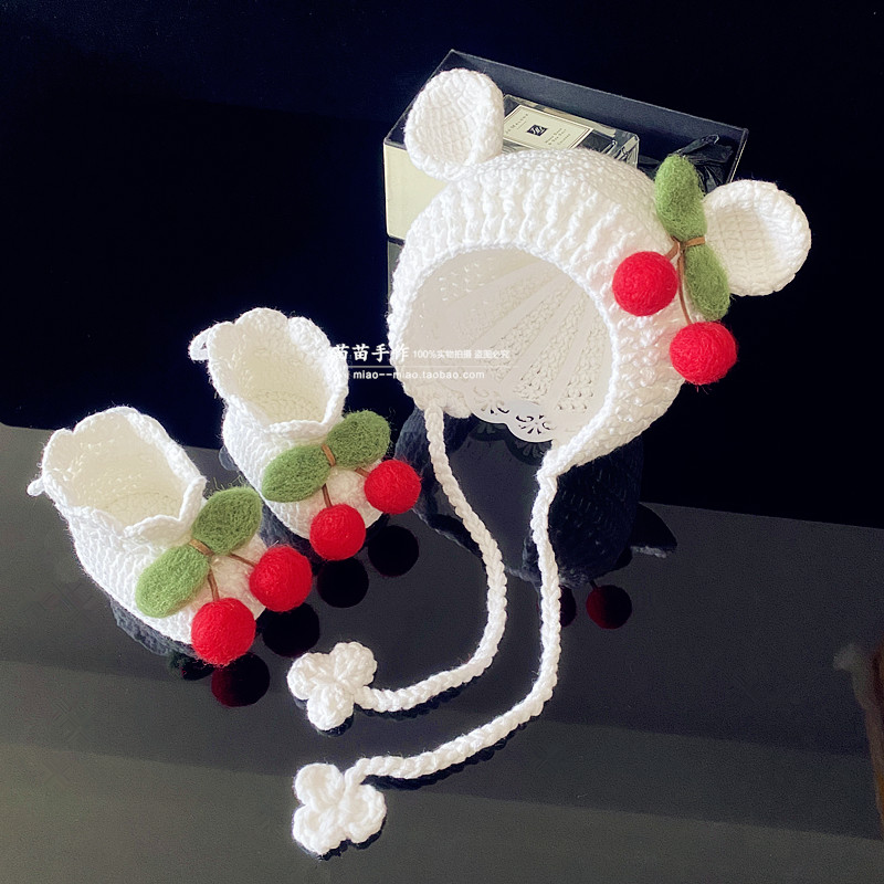 苗苗手作春季甜美樱桃鞋帽套装