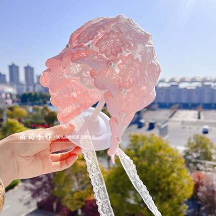 婴儿蕾丝公主帽0-1岁女宝满月宴百天照胎帽新生儿透气护囟门帽子
