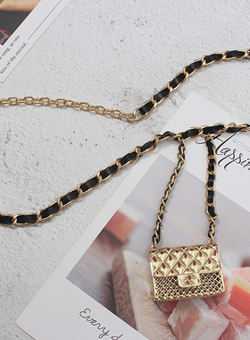 21新款黑色编制织带金属链条迷你mini小方包挂件腰带腰包