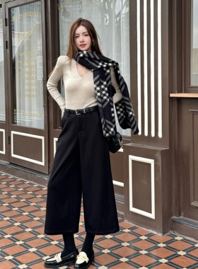 浅布调秋冬 宽松显瘦A字八分裤黑色经典百搭阔腿裤休闲裤子九分裤