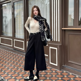 浅布调秋冬 宽松显瘦A字八分裤黑色经典百搭阔腿裤休闲裤子九分裤