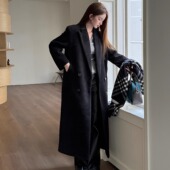 浅布调 外套黑色毛呢大衣 宽松显瘦高个子加厚长款 黑钻石 冬新款