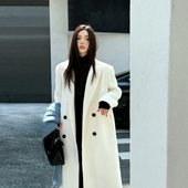 浅布调 外套白色毛呢大衣 宽松显瘦高个子加厚长款 白月光 冬新款