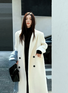 浅布调【白月光】冬新款宽松显瘦高个子加厚长款外套白色毛呢大衣