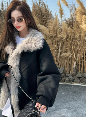 浅布调冬季新款环保毛毛夹棉棉服显瘦黑色保暖麂皮绒棉袄外套女