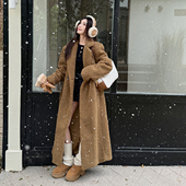 泰迪熊 浅布调高个子长款 加厚毛呢外套 高级环保羊羔毛大衣女冬