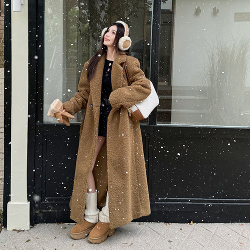 加厚休闲宽松仿羊羔毛长款大衣