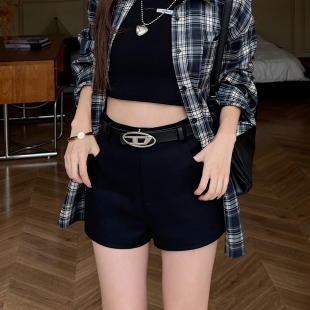 百搭显瘦A字外穿高级感显瘦休闲热裤 浅布调四季 Bi入黑色短裤