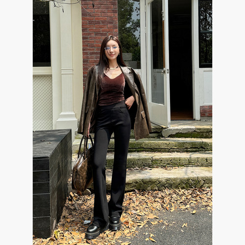 高腰百搭高个子拖地长裤微喇裤