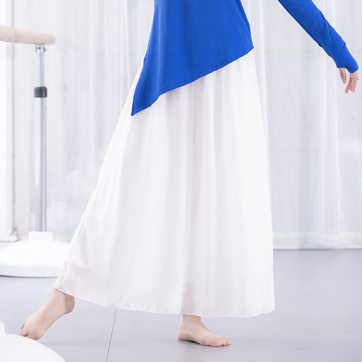 宽松飘逸雪纺练功阔腿裤子女白色纱裙裤现代古典舞蹈表演服装成人