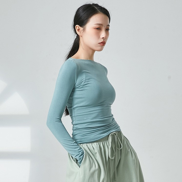 秋季形体舞蹈服一字领长袖修身现代中国舞练功服成人短袖基训上衣