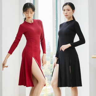 现代教师成人舞蹈练功服高开叉东方爵士拉丁舞修身连衣裙表演出服
