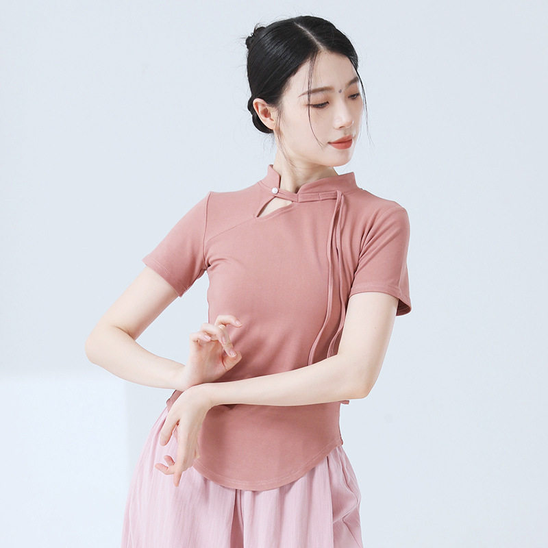 2026新款中式盘扣立领改良旗袍国风禅意短袖上衣古典舞蹈演出服女