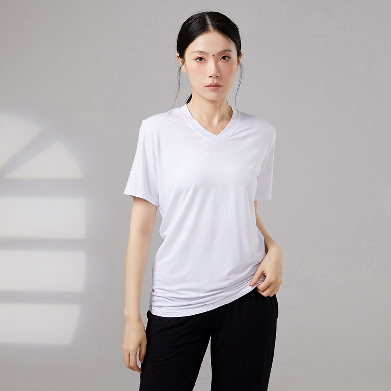 莫代尔短袖舞蹈练功服男女同款现代舞弹力宽松艺考专业训练服上衣