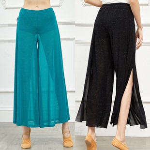 古典东方肚皮舞蹈裤亮丝透视网纱阔腿练功裙现代舞裤子女表演出服