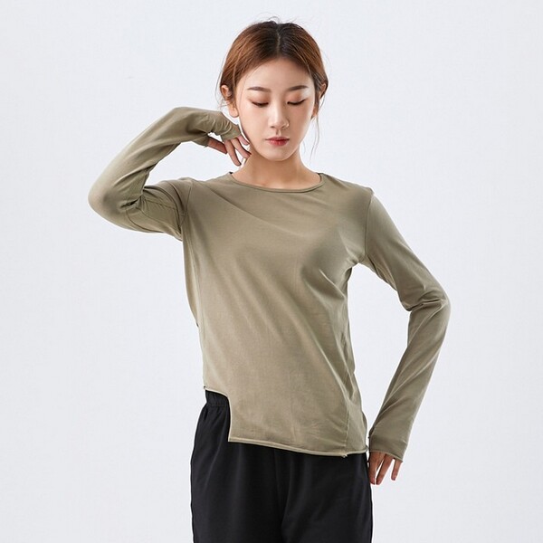 现代舞练功服男女款表演瑜伽套指长袖宽松不规则纯棉舞蹈集训上衣