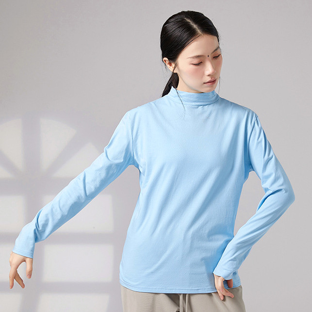 现代舞蹈练功服长袖半高领T恤基训中国舞男女同款精梳棉舞蹈上衣